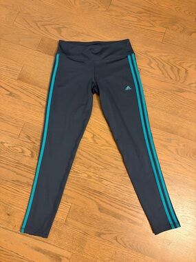 Adidas Dark Blue Leggings with Teal Stripes
